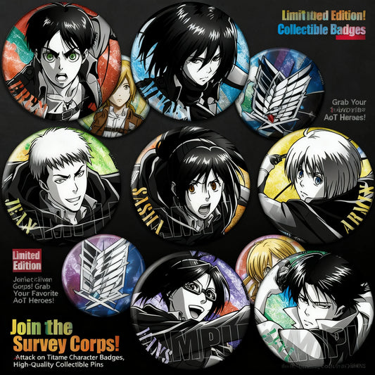 Attack on Titan Anime Badge Pin Set Levi Ackerman Eren Yeager Mikasa Ackerman Hange Zoe Sasha Braus Jean Kirstein Metal Brooch