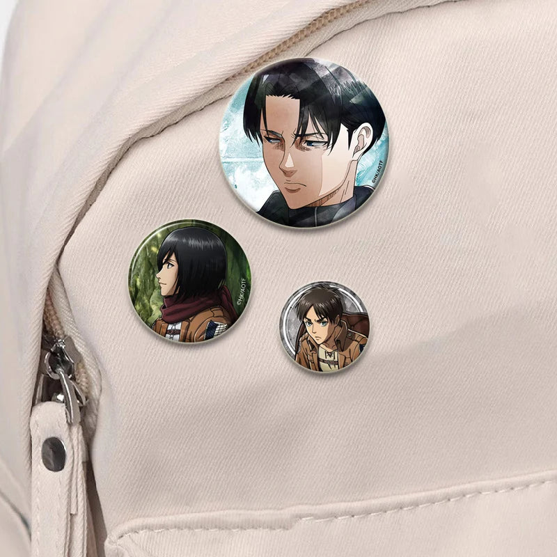Eren Levi Armin Arlert Erwin Cartoon Badge Attack on Titan Brooches on Backpack Clothes Handmade Round Pins for Gift Accessory
