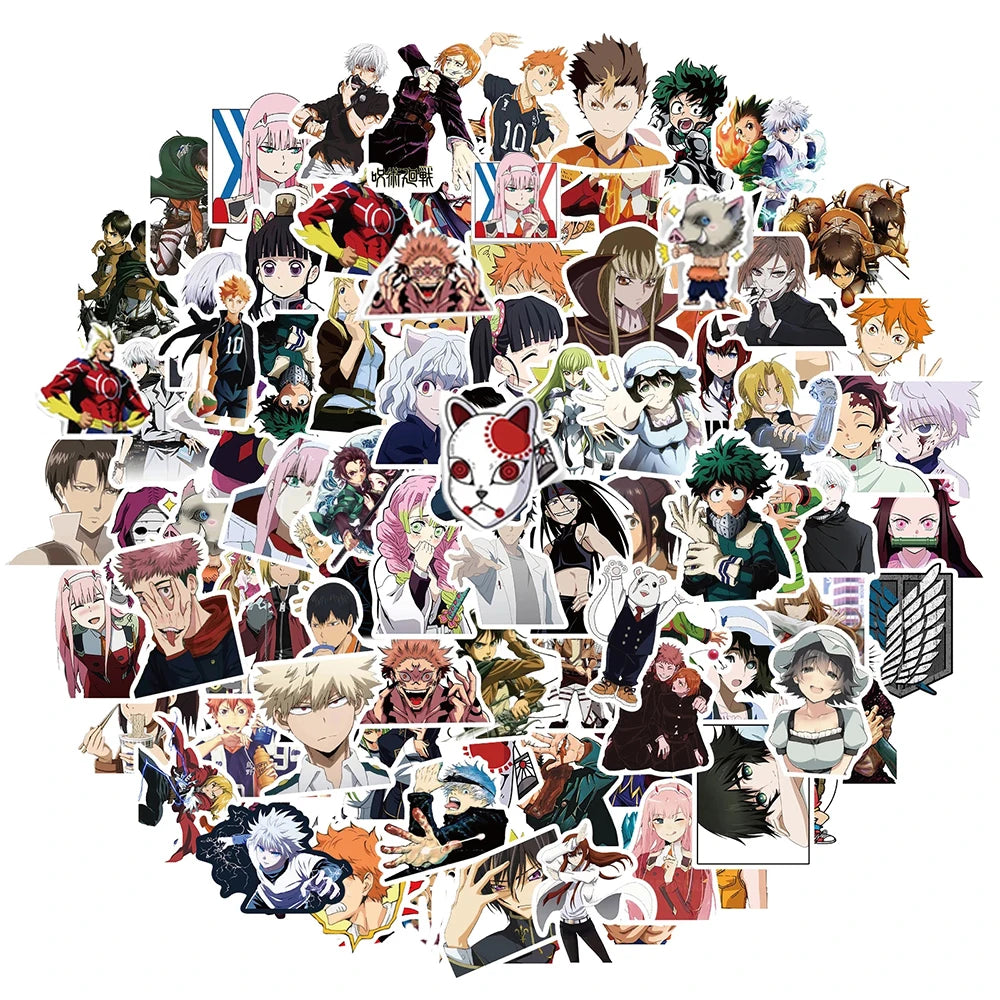 50/100pcs Cartoon Mix Anime Stickers Attack On Titan Jujutsu Kaisen Decals Skateboard Laptop Car Motorcycle Waterproof Sticker
