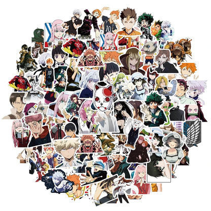 50/100pcs Cartoon Mix Anime Stickers Attack On Titan Jujutsu Kaisen Decals Skateboard Laptop Car Motorcycle Waterproof Sticker