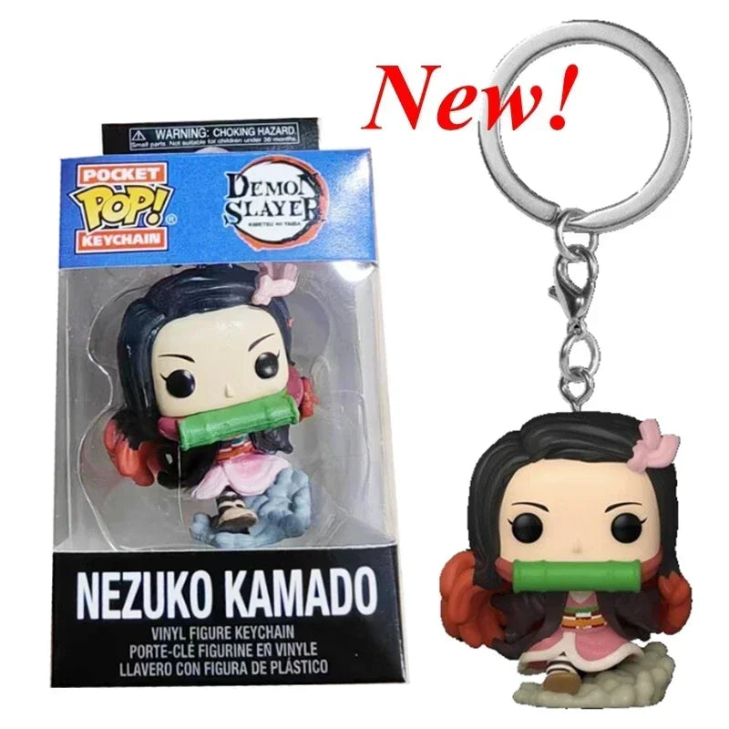 NEWest Arrival FUNKO keychain Demon Slayer Zenitsu Inosuke Hashibira Nezuko Kamado Tanjiro Kamado Keychain Figure for kids gifts