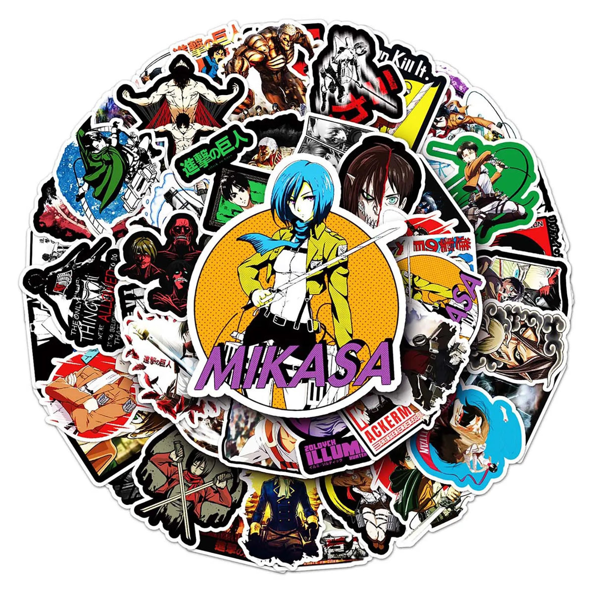 51PCS Attack on Titan Stickers Mikasa Graffiti Stickers DIY Diary Phone Case Handmade Scrapbook Aesthetic Stickers