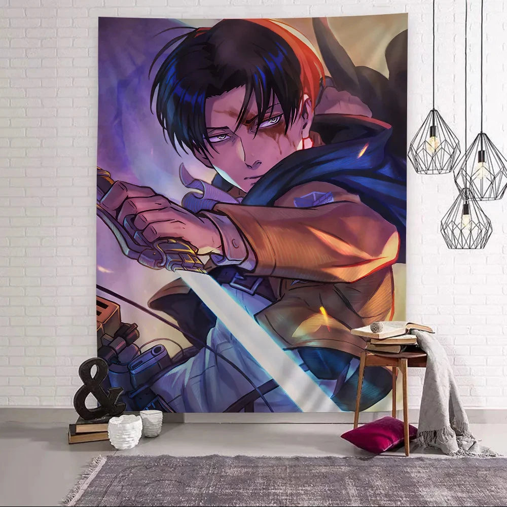 Attack on Titan Levi Ackerman Anime Printed Large Wall Tapestry Cheap Hippie Wall Hanging Bohemian Tapestries Mandala Home Decor