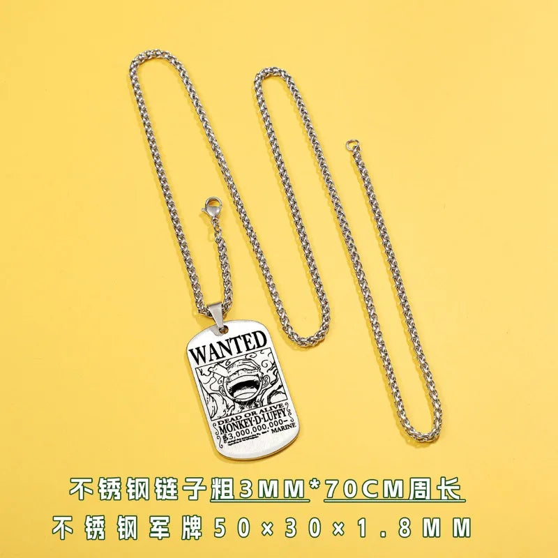 One Piece anime merchandise necklace pendant Luffy Zoro Ace bounty wanted poster titanium steel dog tag pendant charm gift