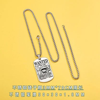 One Piece anime merchandise necklace pendant Luffy Zoro Ace bounty wanted poster titanium steel dog tag pendant charm gift