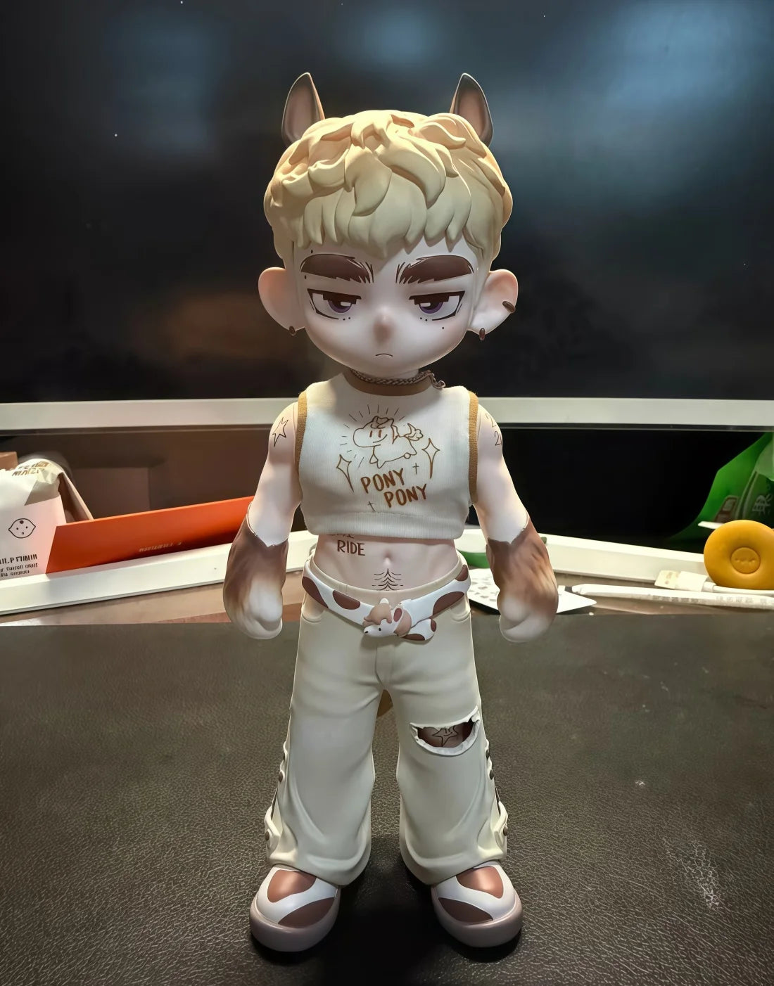 Toos Deer Head Boy Figure Muscle Guy Handsome Boy with Tattoo Warrior Doll Running Park Collection Ornament Accompany Gift