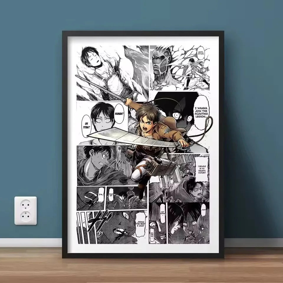 AZNM Attack on Titan Anime Manga Page Style Frameless Canvas Wall Art Levi Mikasa Armin Character Print for Bedroom Living Room