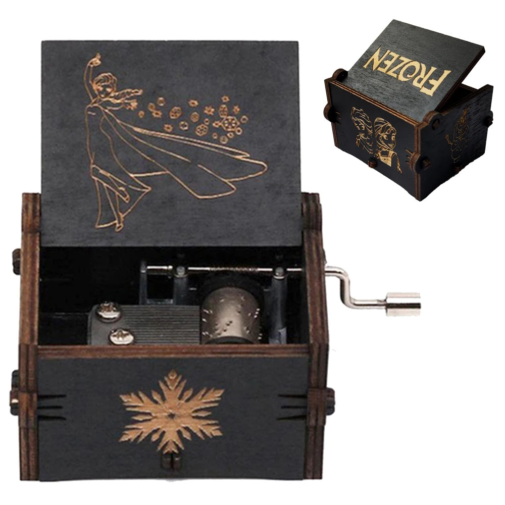 Wooden Black Attack on Titan Music Box Hand Cranked Home Decoration Carved Musical Box Halloween Valentine's Day Birthday Gift