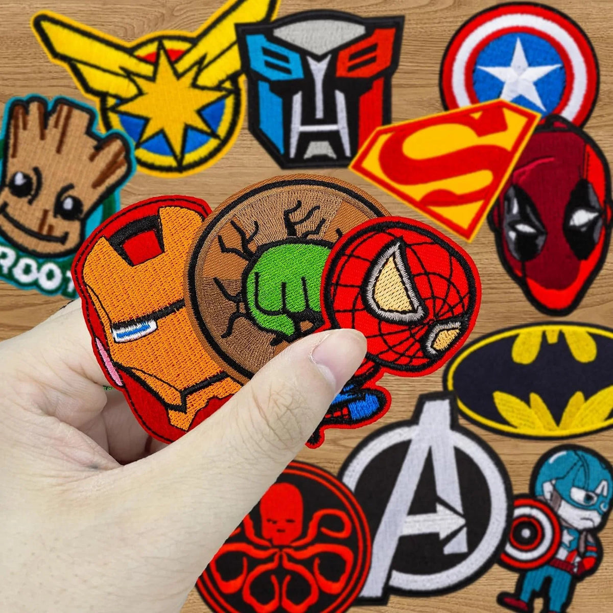 19Pcs Supes Iron On Patches Cartoon Avengers Embroidered Patch DIY Sew‑on Badge Applique For Clothing Jacket Backpack Hat Decor