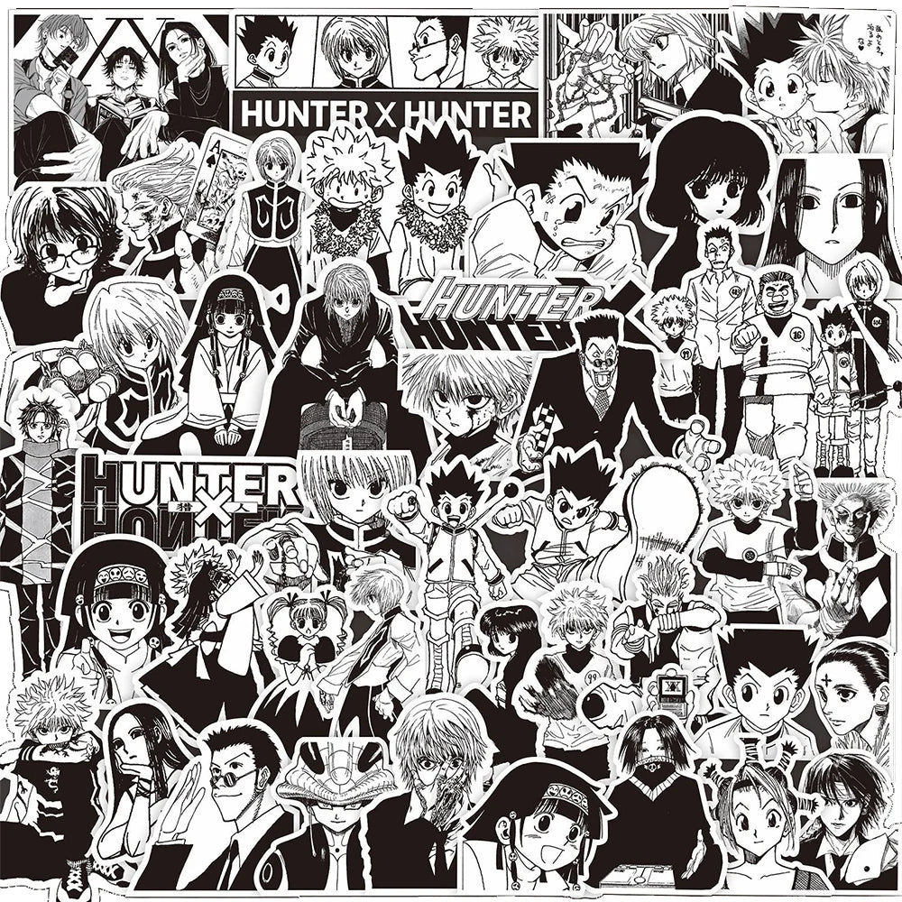 70pcs Black White HUNTERxHUNTER Japanese Anime Stickers GON FREECSS Decals Skateboard Laptop Car Decoration Sticker Kids Toys