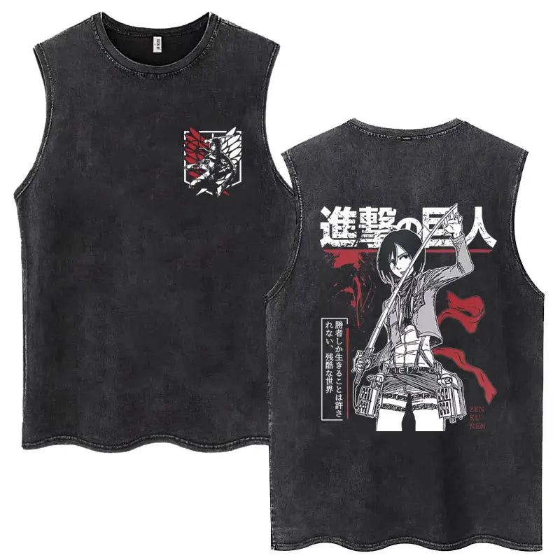 Anime Attack on Titan Eren Jaeger Graphic Vintage Washed Tank Tops Y2k Summer  Loose water washed vest for both men and women
