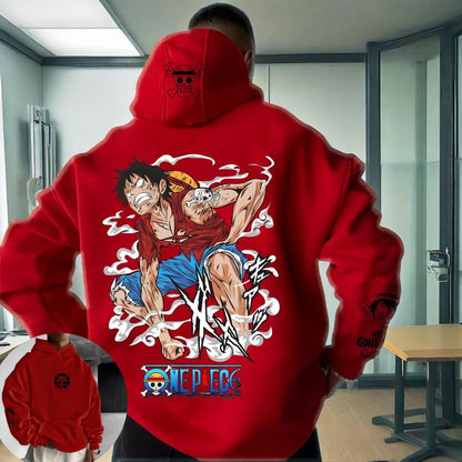 2025 Trend One Piece Luffy Print Hooded Sweater Autumn and Winter Lovers Loose Joker Casual Jacket