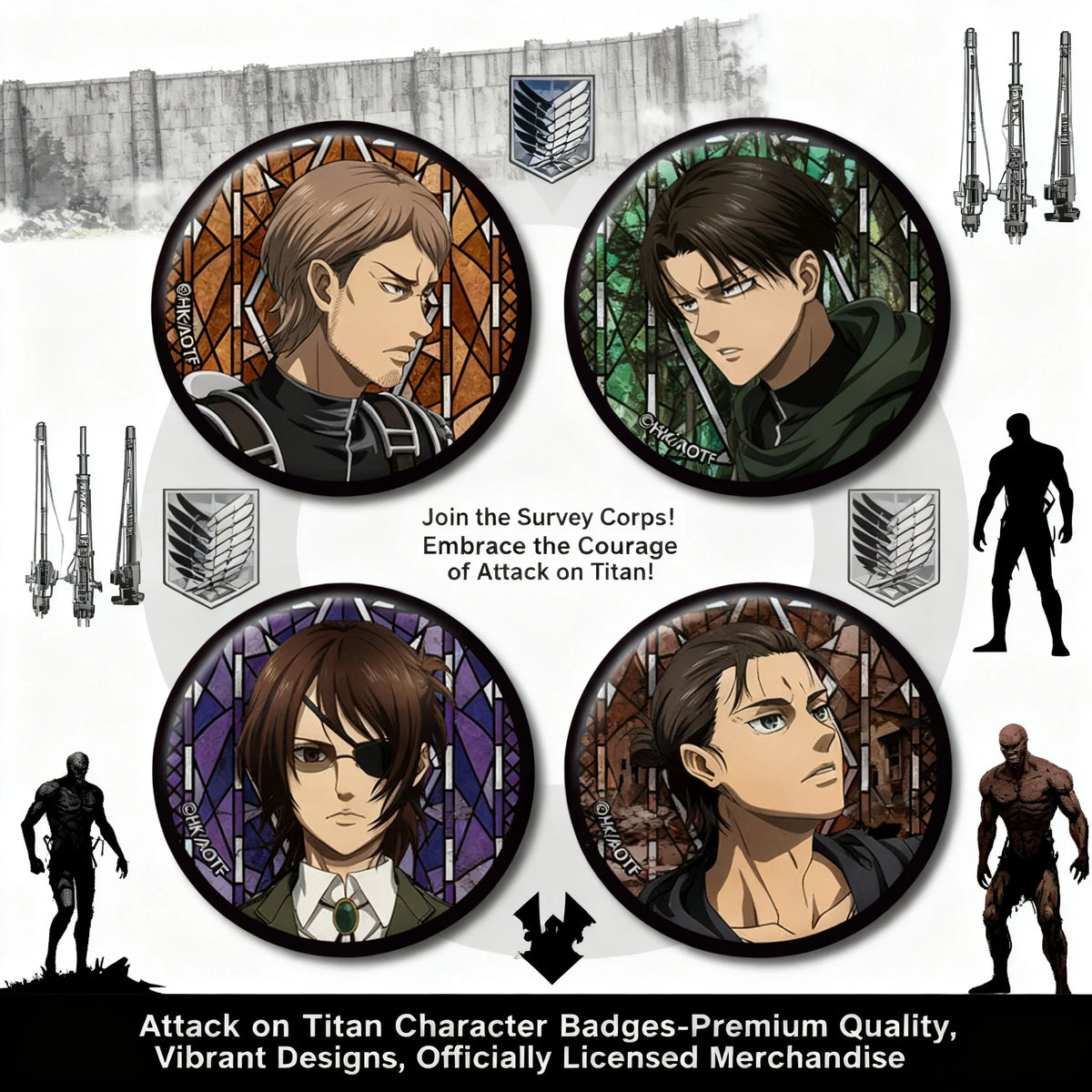 Attack on Titan Levi Ackerman Erwin Smith Anime Manga Series Character Metal Tin Pin Badge Collectible Merchandise Fan Gift
