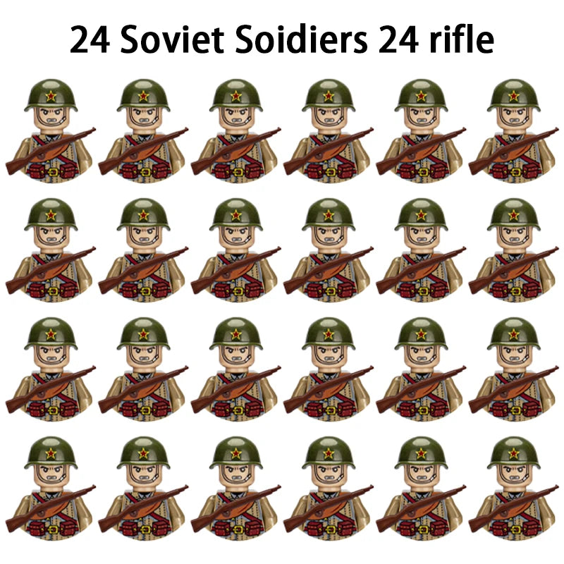24pcs/batch WW2 Military Character WW2 Army Building Blocks Military Soldier Character Building Blocks Kids Holiday Gift Toys