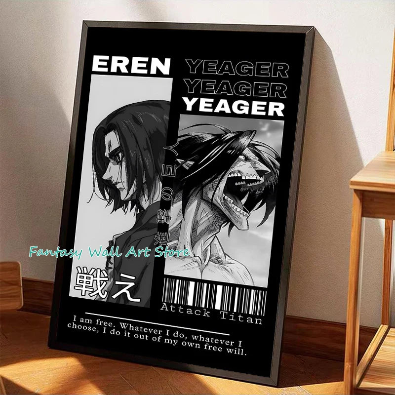 A-ttack-on-Titan Anime Levi Ackerman Eren Yeager Anime Characters Series Poster Canvas Painting Wall Pictures Home Room Decor