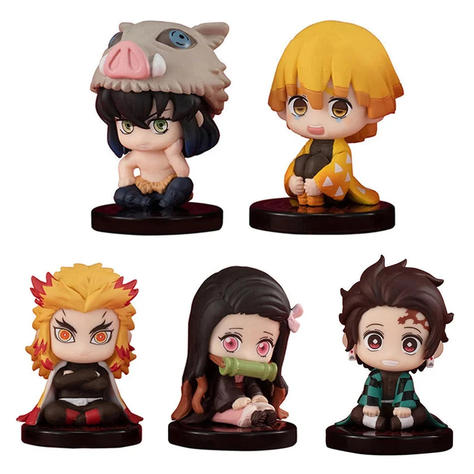 Demon Slayer Figure Toy Anime Kimetsu no Yaiba Q Version Sitting Tanjiro Nidouzi Inosuke Zenizu PVD Figurine Model Doll Gifts