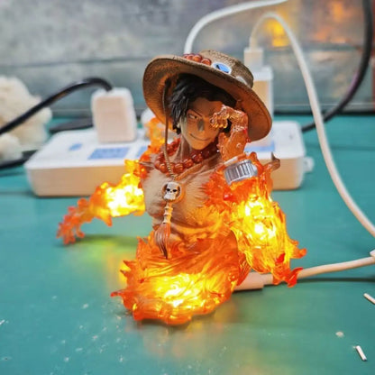 Anime One Piece Ace Figure Portgas D Ace Action Figurine PVC Glowing Statue Collectible Model Toys for Childern Christmas Gifts