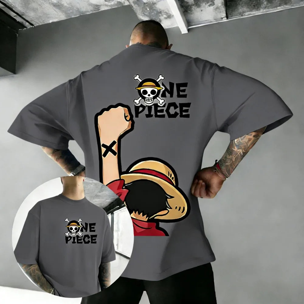 One Piece Luffy Unisex Pure Cotton T-shirt 2026 Summer Hot Anime Print American Loose Casual Parent-child Short Sleeved Top