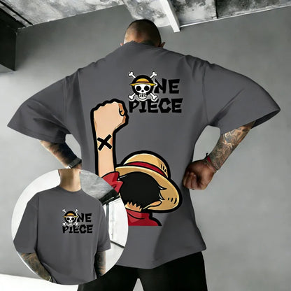 One Piece Luffy Unisex Pure Cotton T-shirt 2026 Summer Hot Anime Print American Loose Casual Parent-child Short Sleeved Top