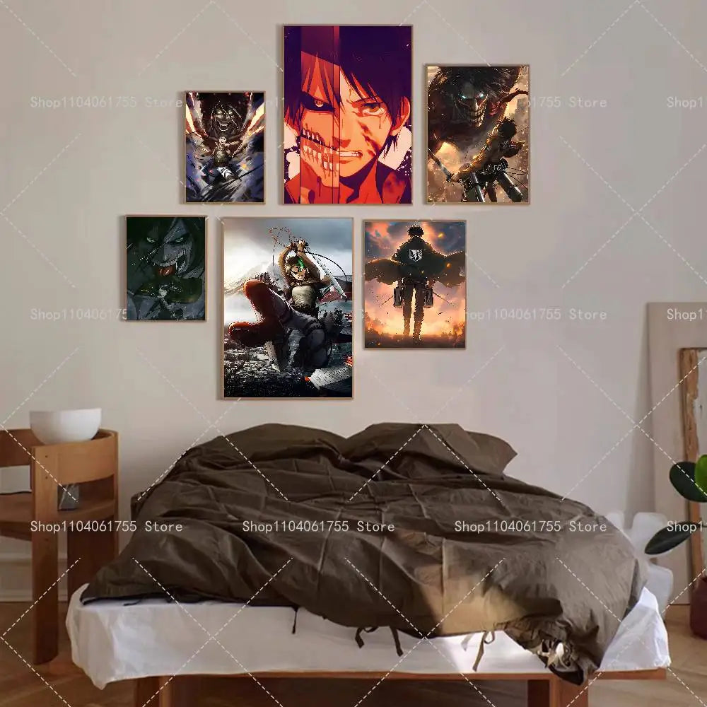 Anime Attack on Titan Eren Jeager Poster Self-adhesive Art Waterproof Paper Sticker Coffee House Bar Room Wall Decor