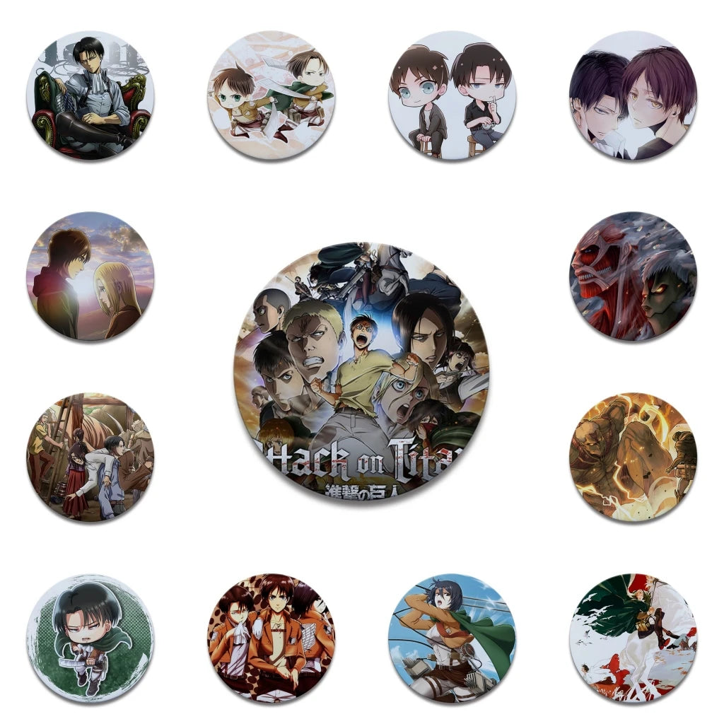 58mm Anime Attack on Titan Eren Jaeger Mikasa Ackerman Erwin Smith Cosplay COSTUME Badge Pin SPTE Tinplate Brooch Prop Xmas Gilf