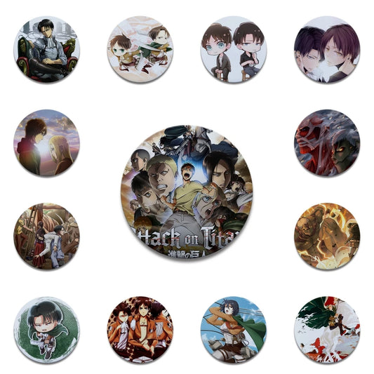 58mm Anime Attack on Titan Eren Jaeger Mikasa Ackerman Erwin Smith Cosplay COSTUME Badge Pin SPTE Tinplate Brooch Prop Xmas Gilf