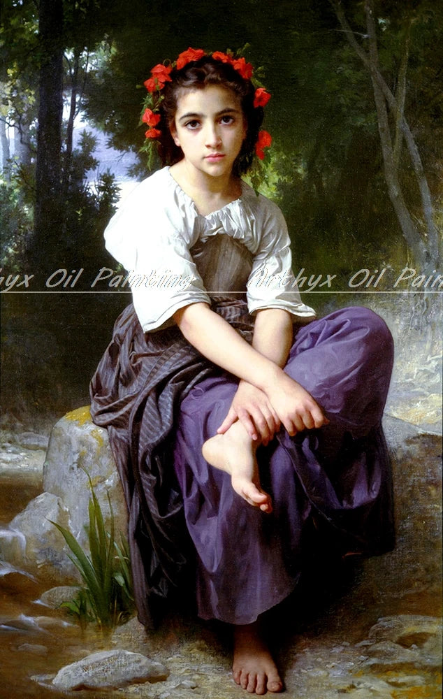 Arthyx,Print Love On The Look Out Of William Adolphe Bouguereau Oil Paintings On Canvas,Classical Wall Picture Living Room Decor