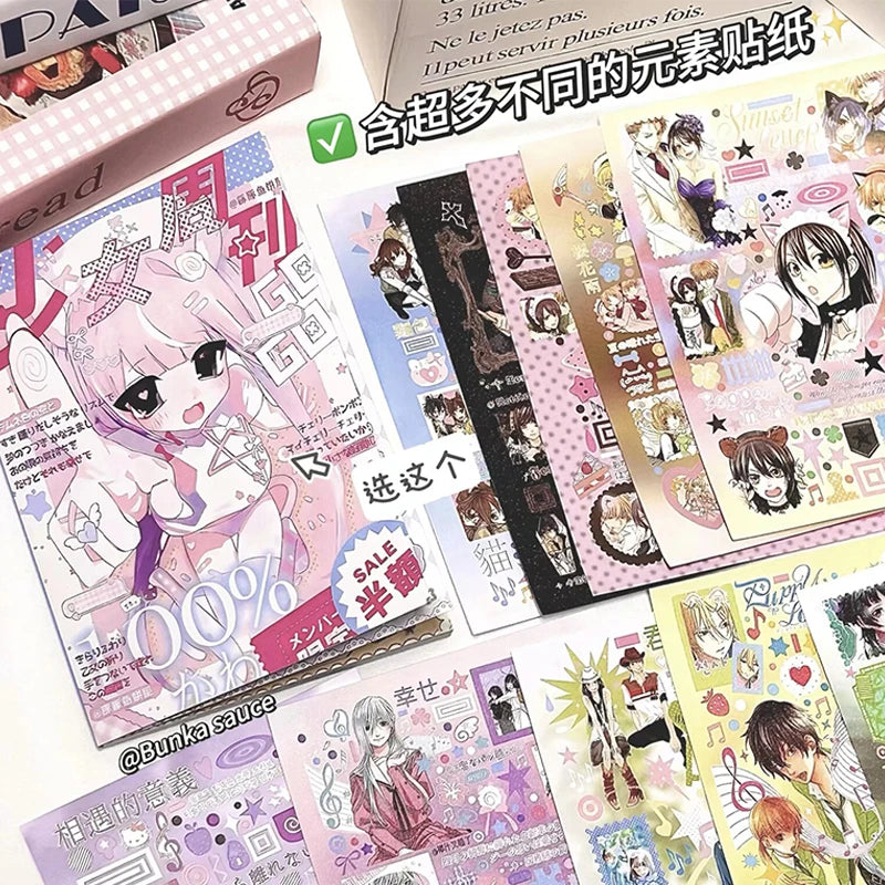 Kawaii Animation Character Stickers Cute Cartoon Japanese Retro Cut Film Sticker Book Scrapbooking DIY Decoration Sticker Gifts