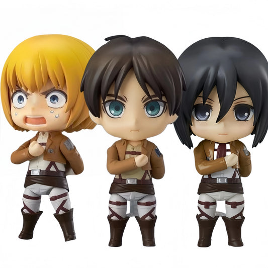Attack on Titan Chibi Figure Eren 375 Mikasa 365 Armin 435 Interchangeable Face Movable Action Figure Desktop Ornament Gift