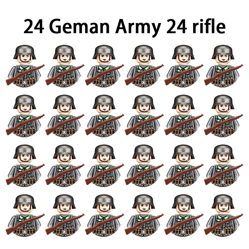 24pcs/batch WW2 Military Character WW2 Army Building Blocks Military Soldier Character Building Blocks Kids Holiday Gift Toys