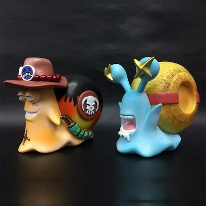 11cm Anime One Piece  Luffy & Ace Trafalgar Law + Doflamingo Den Den Mushi Telephone PVC Figures Toys Brinquedos
