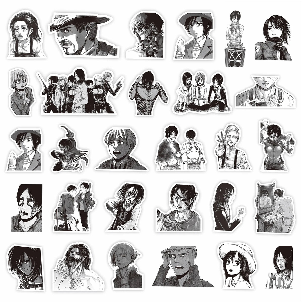 New 75PCS Black and White Attack on Titan Stickers Anime Cartoon Decals DIY Stationery Skateboard Waterproof Cool Sticker Toy