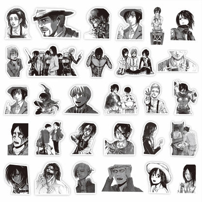 New 75PCS Black and White Attack on Titan Stickers Anime Cartoon Decals DIY Stationery Skateboard Waterproof Cool Sticker Toy