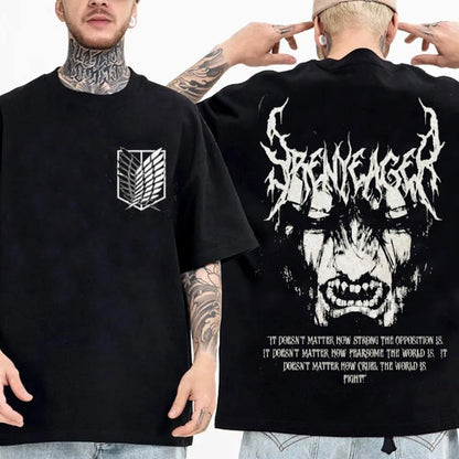 Attack on Titan Streetwear Men's T Shirt Eren Yeager Shingeki No Kyojin Anime 100% Cotton Women Tops Tees Casual High Quality