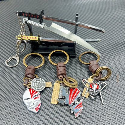 26cm Bleach Mini Tensa Zangetsu Sword Keychain for Fans Anime Peripherals Kurosaki Ichigo Metal Mask Pendant Keychain Gifts