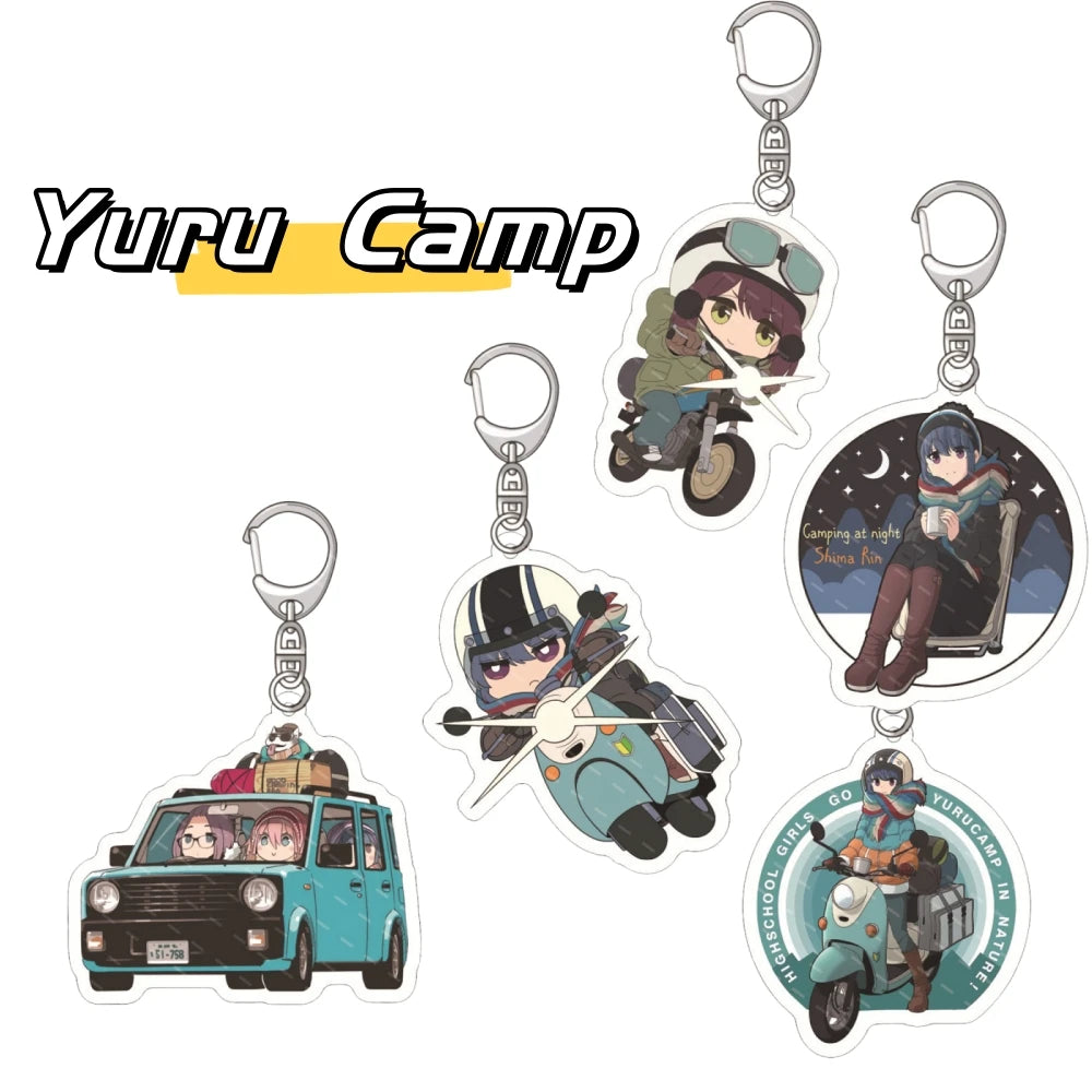 6CM Anime Yuru Laid-Back Camp Shima Rin Kagamihara Nadeshiko Acrylic Figure Keychain Pendant Cosplay Charm Backpack Cartoon Ker