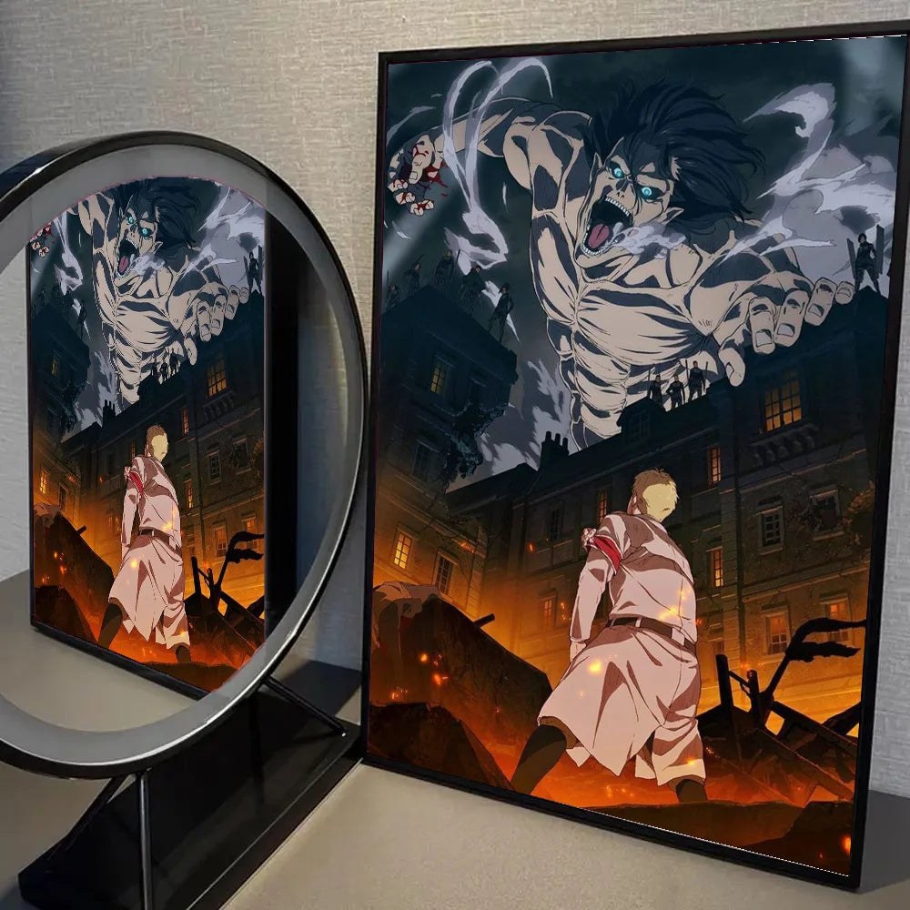 1pc Anime Attack On Titan Poster Self-adhesive Art Waterproof Paper Sticker Coffee House Bar Room Wall Decor