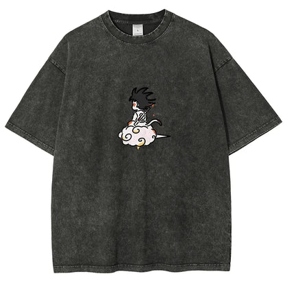 Kid Goku Flying Nimbus T Shirt Dragon Ball Z Anime Men Vintage Acid Wash Oversized Cotton Streetwear Kawaii Graphic Tees 2026