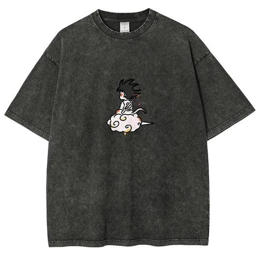 Kid Goku Flying Nimbus T Shirt Dragon Ball Z Anime Men Vintage Acid Wash Oversized Cotton Streetwear Kawaii Graphic Tees 2026