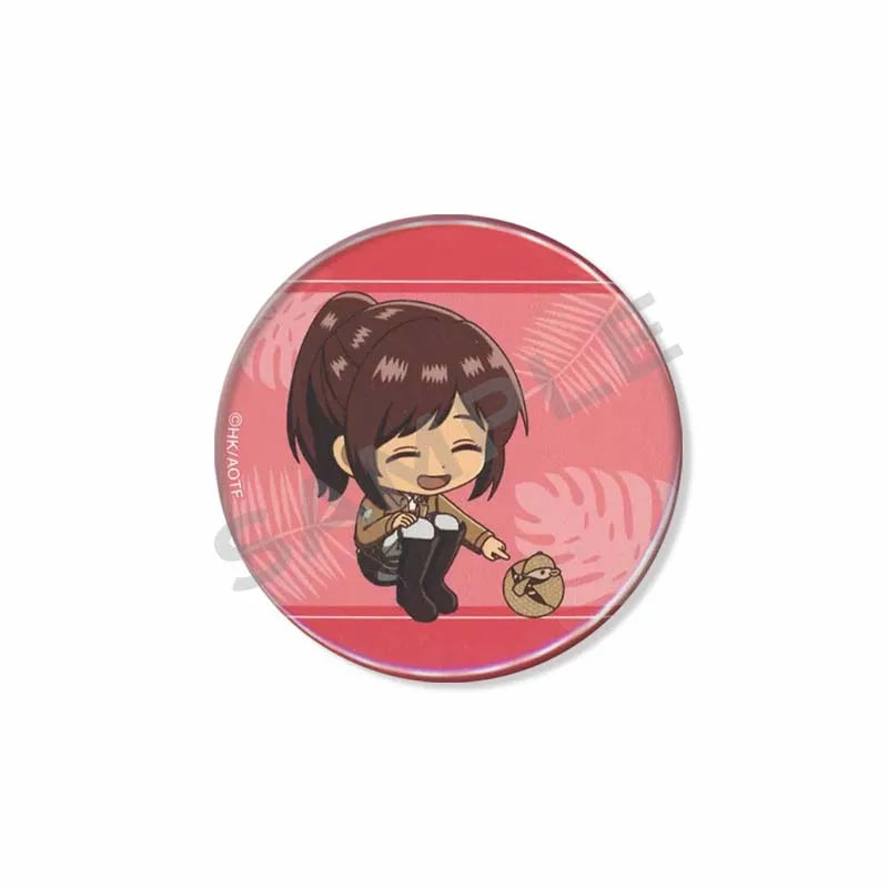Attack on Titan Lapel Pins Creative Round Brooch Eren Yeager Levi Mikasa Cartoon Badge Pin Hat Clothes Accessories Jewelry Gift