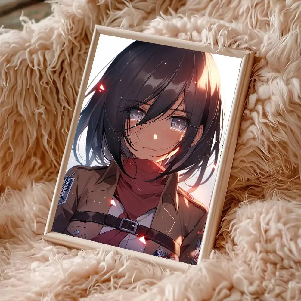 Mikasa Ackerman Anime Attack On Titan Posters Living Room Bar Cafe Quality Canvas Vintage Style Comics Painting Art Home Wall