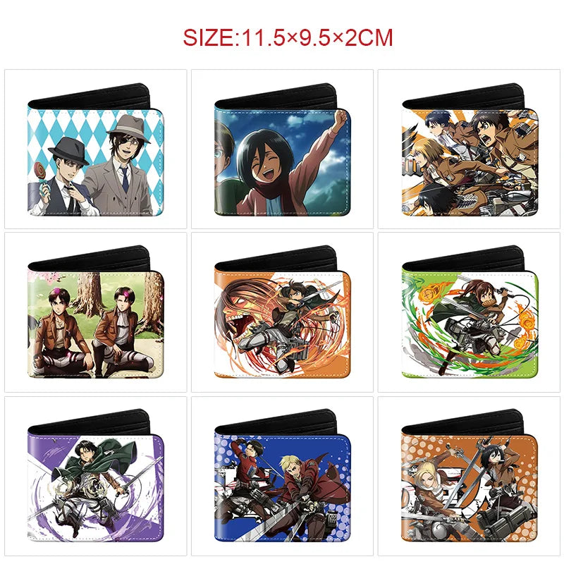 Attack On Titan Eren Jaeger Short Wallet Full Color Anime Character Printed Card Holder Coin Purse Pu Leather For Fans Gift