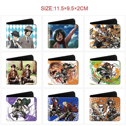 Attack On Titan Eren Jaeger Short Wallet Full Color Anime Character Printed Card Holder Coin Purse Pu Leather For Fans Gift