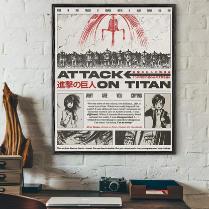 Attack on Titan Japanese Manga Poster Waterproof Sticky Wall Art for Living Room Bedroom Bar Hallway Decor