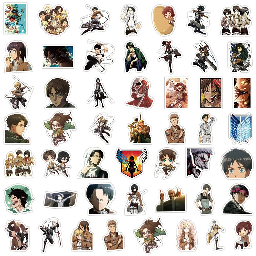 50pcs Cartoon Animation Attack on Titan Graffiti Stickers PVC Material DIY Refrigerator And Phone Scrapbook Waterproof Stickers.