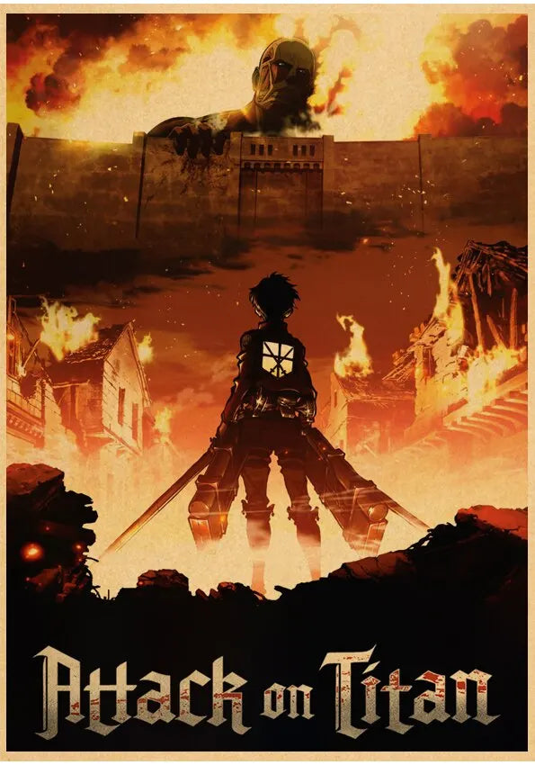 High Quality Vintage Japanese Anime Attack on Titan Retro Poster  Shingeki No Kyojin Kraft Paper Art Print Wall Sticker for Home