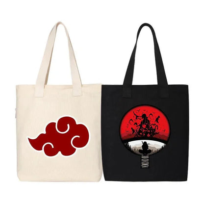 Anime Naruto Canvas Tote Bag Akatsuki Red Cloud Uchiha Itachi Casual Shoulder Handbag Portable Student School Shopping Bags Gift