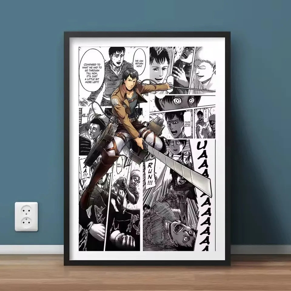 AZNM Attack on Titan Anime Manga Page Style Frameless Canvas Wall Art Levi Mikasa Armin Character Print for Bedroom Living Room