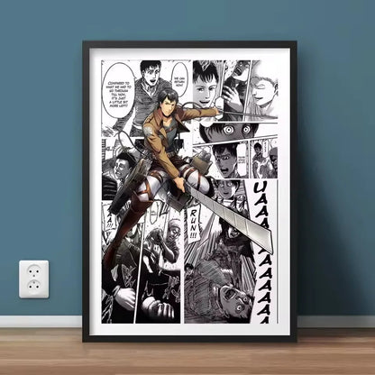AZNM Attack on Titan Anime Manga Page Style Frameless Canvas Wall Art Levi Mikasa Armin Character Print for Bedroom Living Room