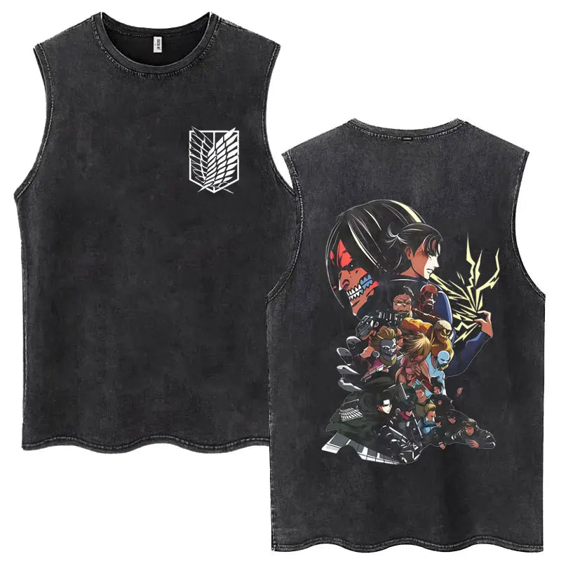 Anime Attack on Titan Eren Jaeger Graphic Vintage Washed Tank Tops Y2k Summer  Loose water washed vest for both men and women